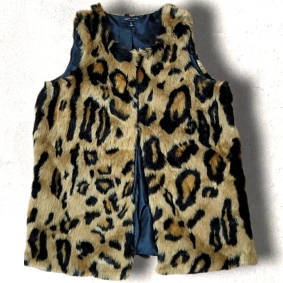 ROMEO & JULIET COUTURE LEOPARD PRINT FAUX FUR VEST, SIZE MEDIUM - Picture 1 of 11